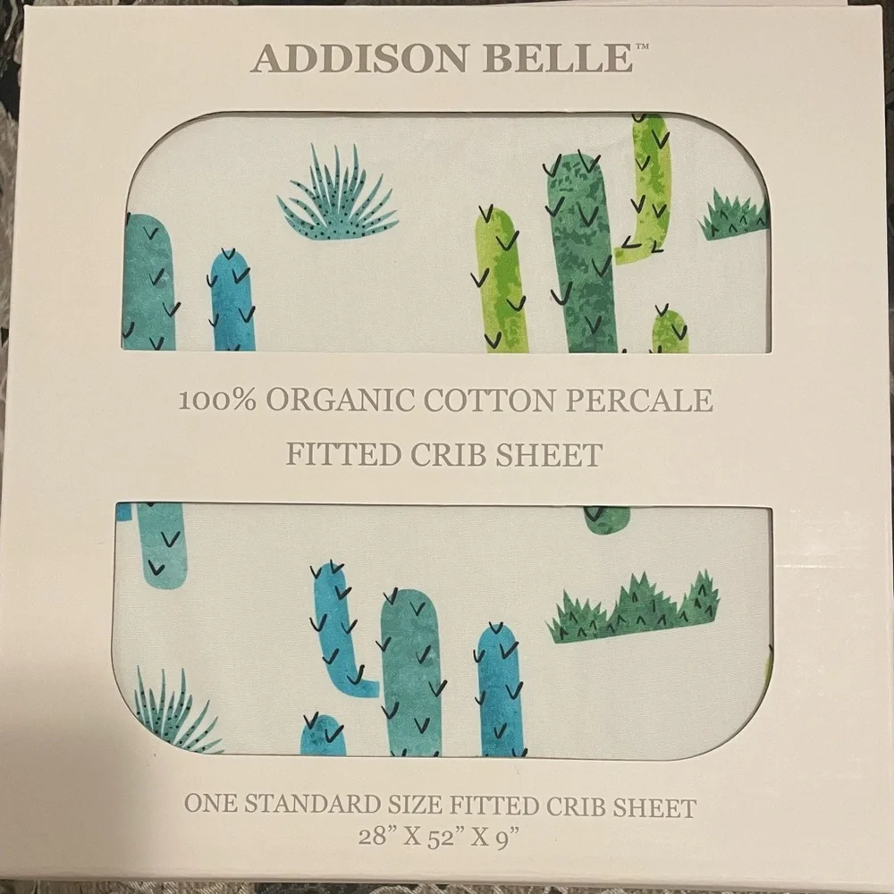 Addison Belle Cactus Pattern Fitted Sheet - Green and Blue